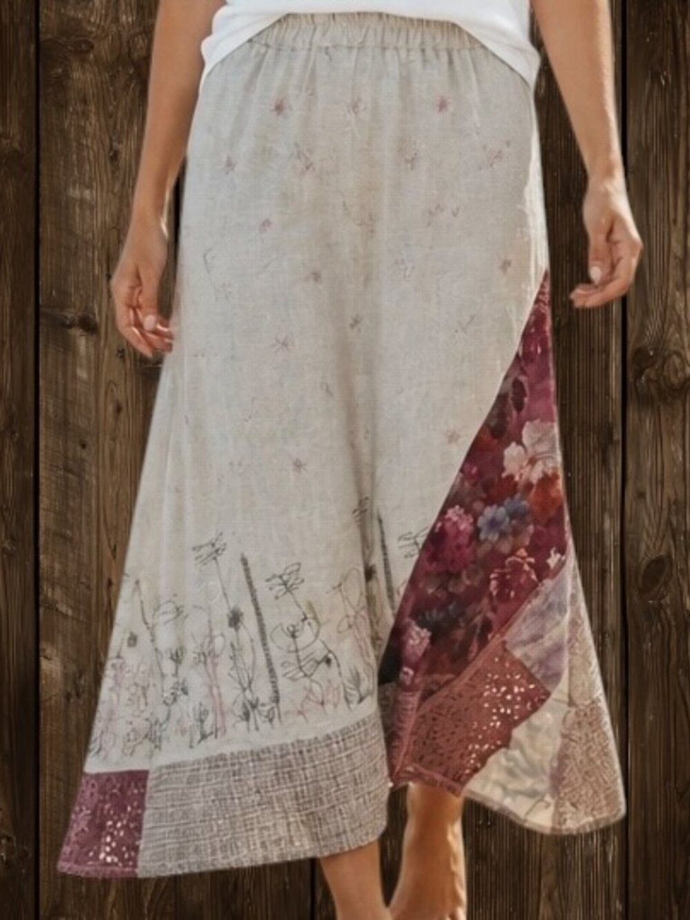 Donna Jessica Maxi Skirt Sz 2 L /XL Funky ALine Paneled Gypsy Lagenlook Artsy